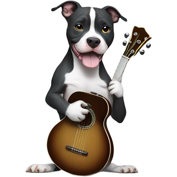 Black and white Pitbull playing banjo emoji
