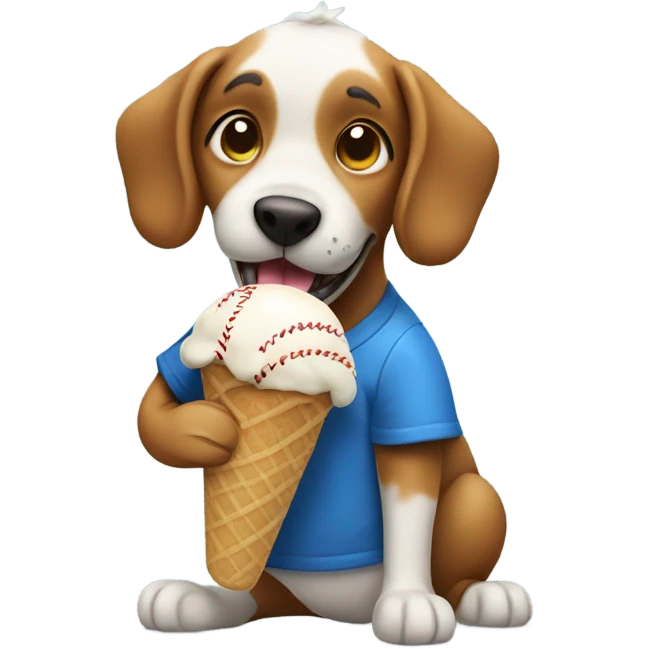  A dog holding a baseball eating ice cream emoji