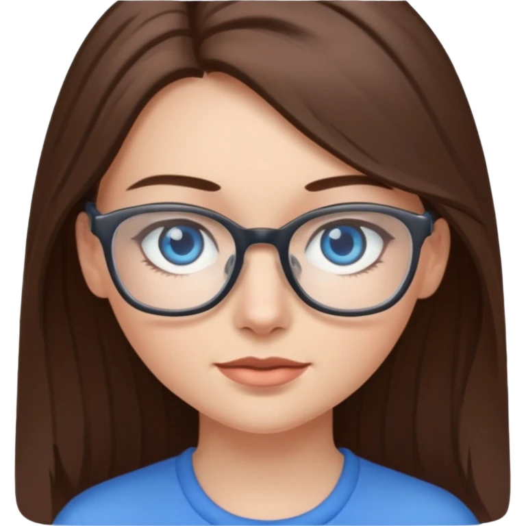 Long brown haired emoji with gray streak down the middle with blue eyes and glasses female young  emoji