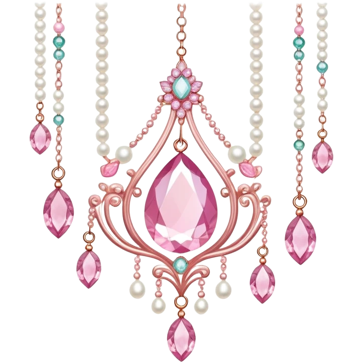 Rose-colored pastel glistening glossy sparkly shiny glittery hanging crystals pearls and beads and gemstones decorations emoji