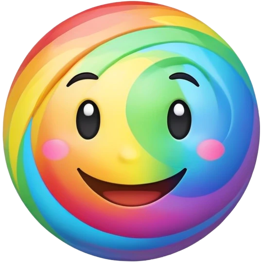 planet with rainbow-colored swirling surface and a happy smiling face emoji