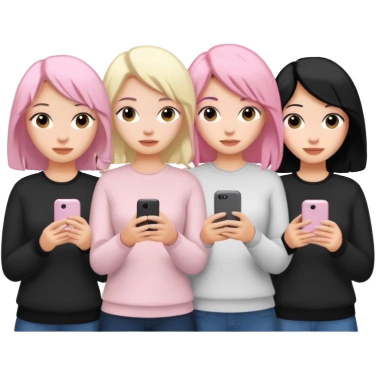 Girlfriend emoji - 5 white girlfriends, 1 with pale pink hair, 2 with black hair, 1 with medium blonde hair  emoji
