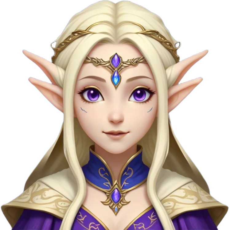Cinematic Realistic WoW Elf Mage Portrait, head tilted dramatically with an exaggeratedly amused expression, blending timeless arcane wisdom with a touch of unexpected playfulness. Her luminous, porcelain-like skin and delicate features, complemented by an intricately detailed robe in deep blues and purples with golden filigree, are rendered with lifelike texture and dynamic magical lighting, high shine, dramatic yet whimsical, capturing the essence of an elven mage whose epic mastery is tinged with charming irreverence. emoji