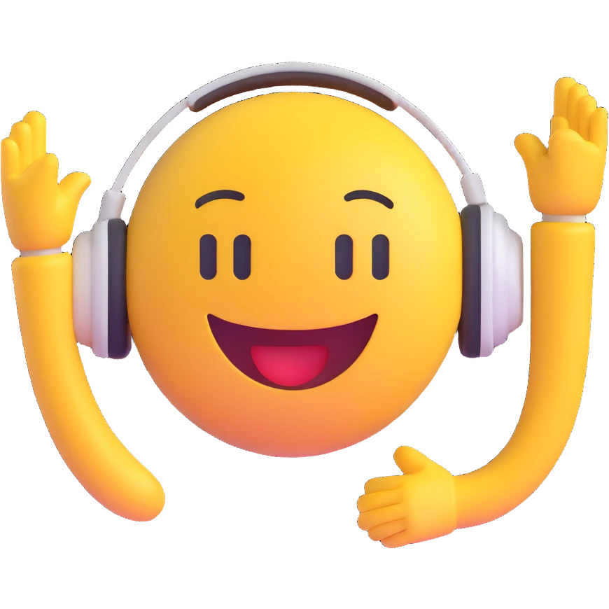 emoji with headphones, dancing, music symbols emoji