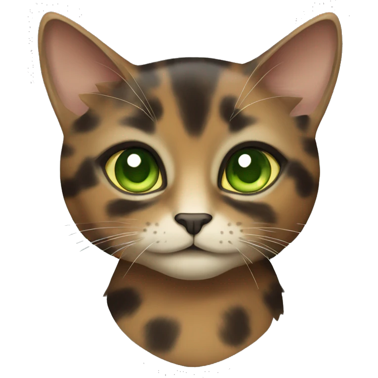 Muted tortoiseshell female cat with light green eyes emoji