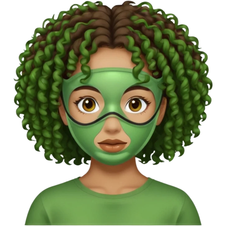 lightskin girl with green facemasks and brown curly hair emoji
