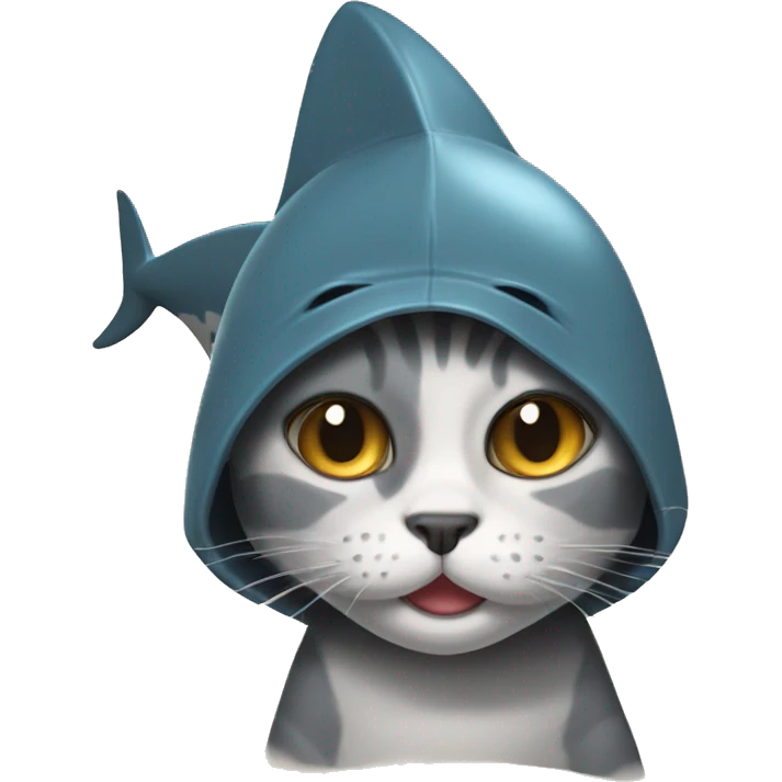 A cat wear a shark hat emoji