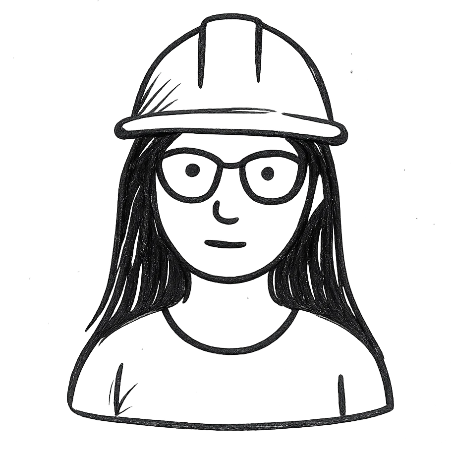 A woman with long, straight black hair, wearing glasses and a white architect's helmet emoji