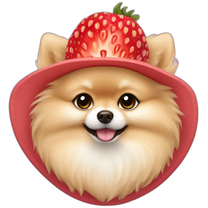 cream pomeranian strawberry hat emoji