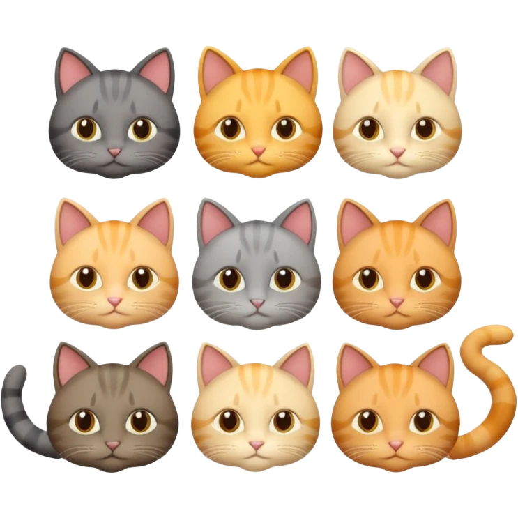 6 cats with different natural coloured coats emoji