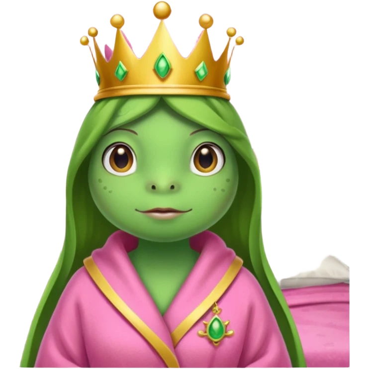 Princesse frog in her bedroom with pink robe emoji