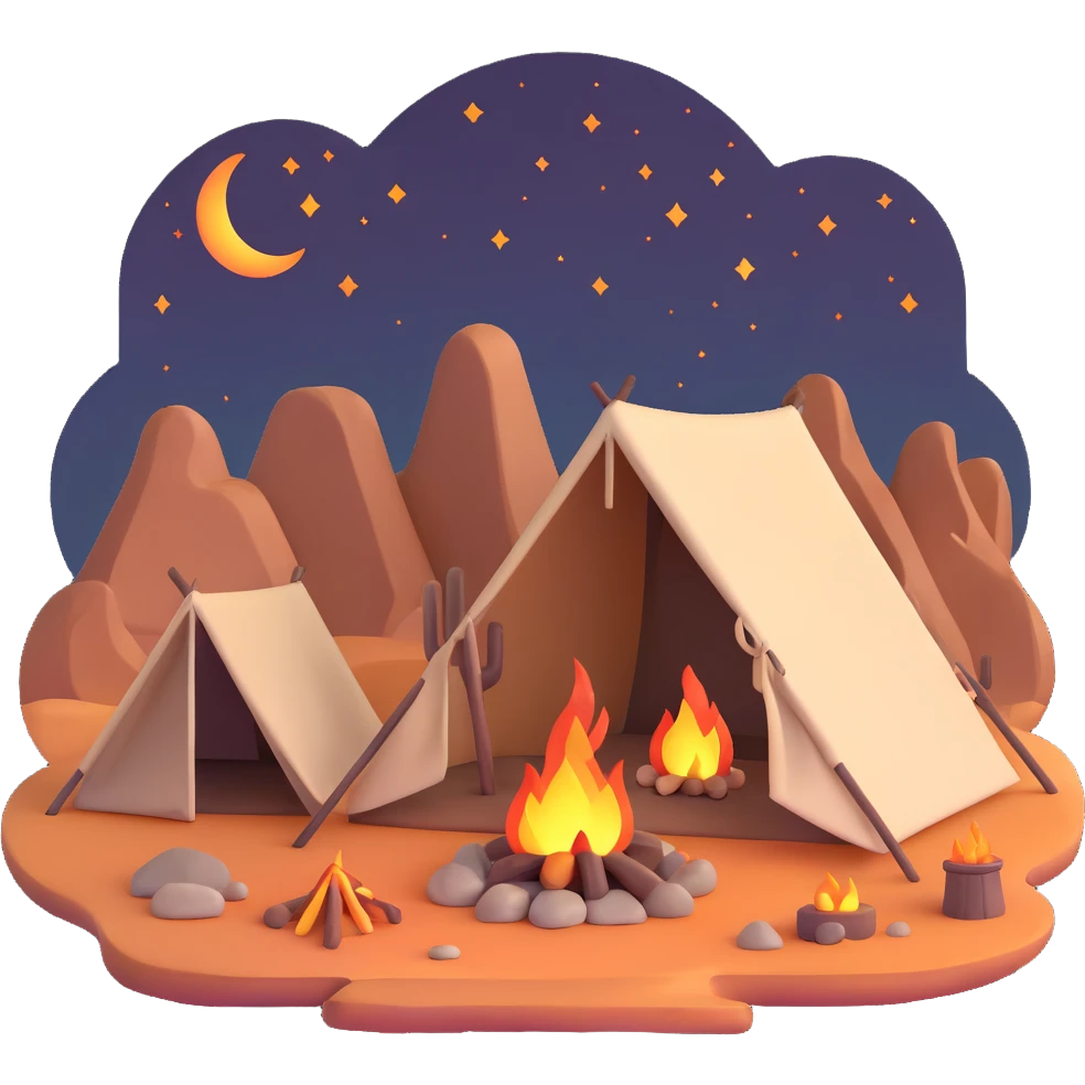 desert tent with campfire at night emoji