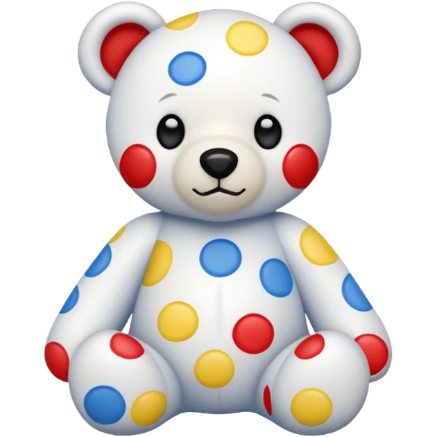 White teddy bear covered with blue, red and yellow spots emoji