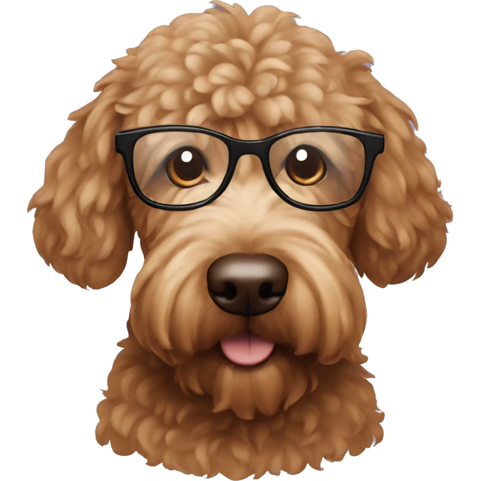 Dark brown golden doodle wearing glasses emoji