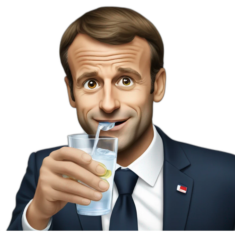 Emmanuel Macron drinking a glass of water emoji