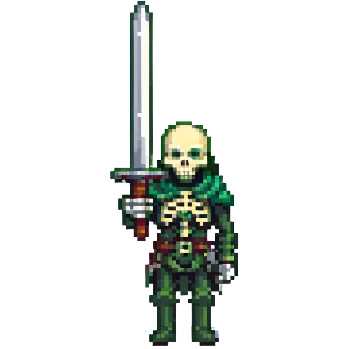skeleton with a sword, green bones, iron sword emoji