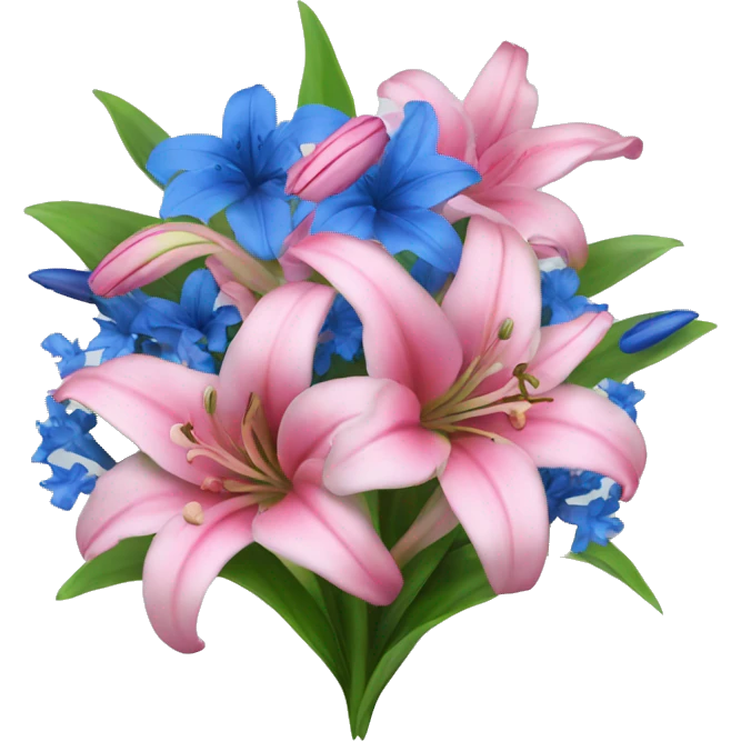 flowerbouqet with pink lilies and blue flowers emoji