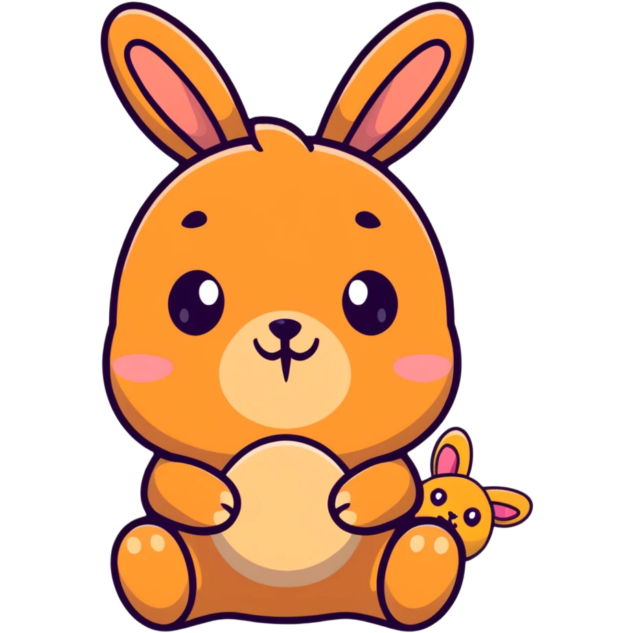 caramel bunny holding teddy bear, eyes drooping emoji