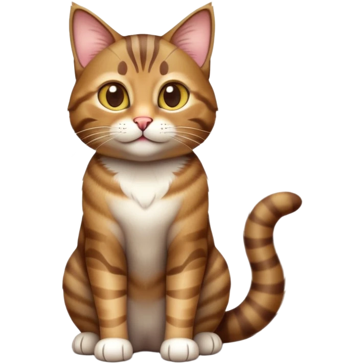 cinematic-[brown tabby cat]-realistic-full-body-sitting-emoji,-tail-curled-playfully-around-its-paws,-head-tilted-dramatically,-sleek-[tabby]-fur,-simplified-yet-realistic-adorable-features,-highly-detailed,-glowing-with-an-almost-sarcastic-glow emoji