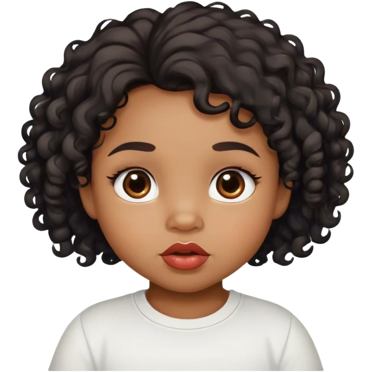 medium brown skin tone, very adorable toddler, with big plump lips, long long lashes, black curly long hair, brown eyes, white shirt emoji