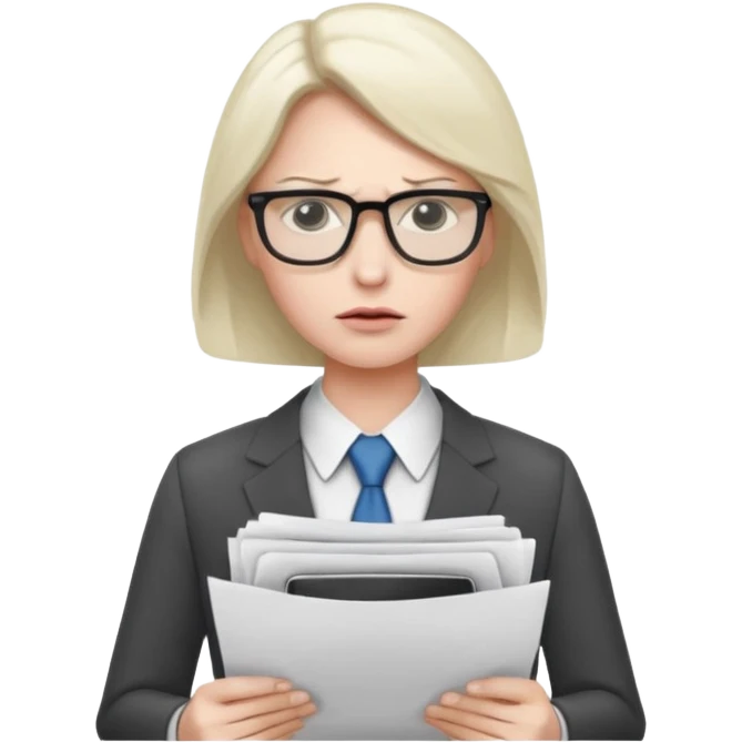 Frowns with Glasses, Office Boss: Business outfit, holding papers, frowning behind glasses, serious look
 emoji