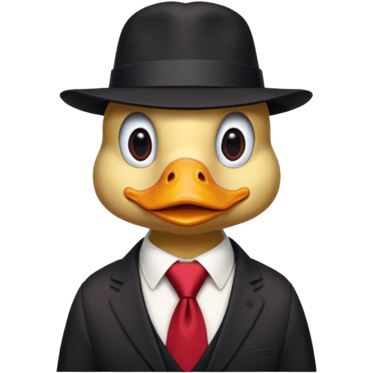 duck wearing a black red tall hat and tie  emoji