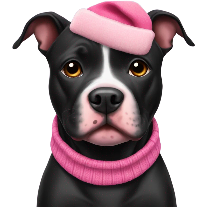 Black pitbull with pink Christmas sweater emoji