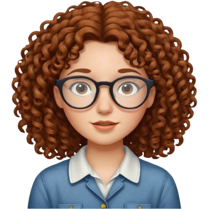 freckled girl with curly hair with glasses emoji