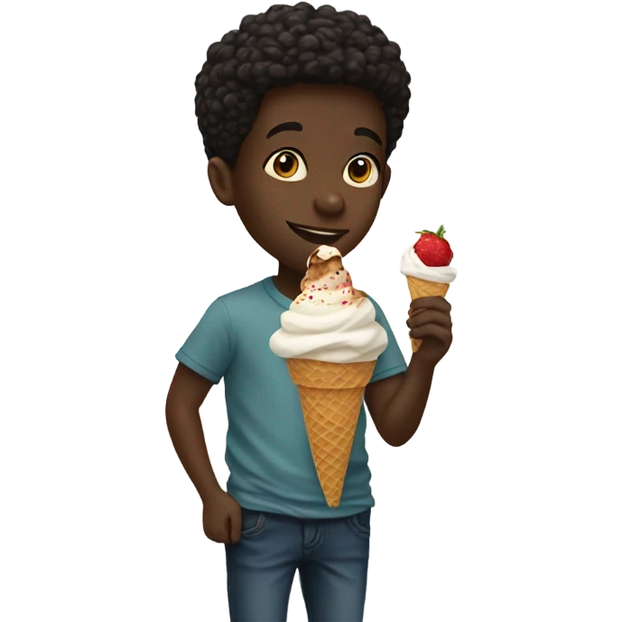 Black boy licking ice cream side portrait  emoji