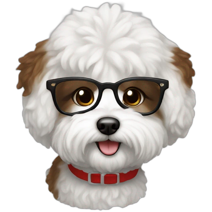 woman-white skin-brown hair-black-with glasses bichon dog-white-smile-christmas emoji