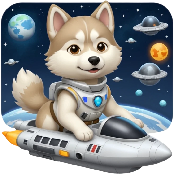 furry white coat husky in full battle gear posing cutely on a space cruiser emoji