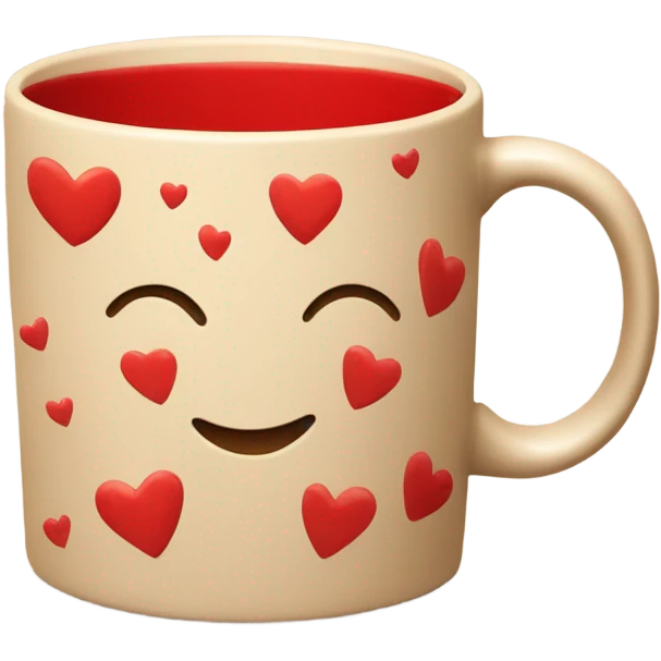 beige mug with red hearts around it emoji