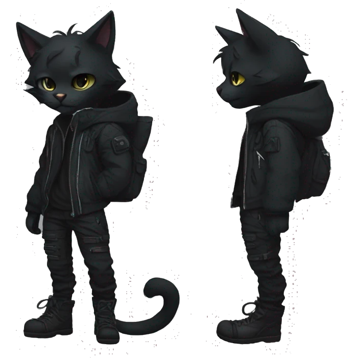 Edgy Shy Anthro boyish cool pretty dark black cat-fursona techwear emoji
