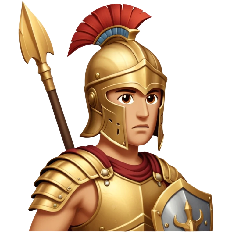 Cinematic-realistic Achilles emoji portrait fearlessly on the battlefield of Troy. His trojan armor gleams , each intricate engraving telling tales of his past glories. His piercing gaze locks onto his foe, his grip tightening around his spear.  emoji