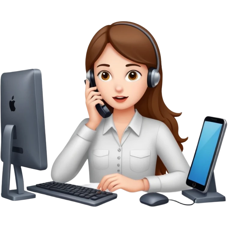busy girl with a lot of phone calls and work, computer emoji