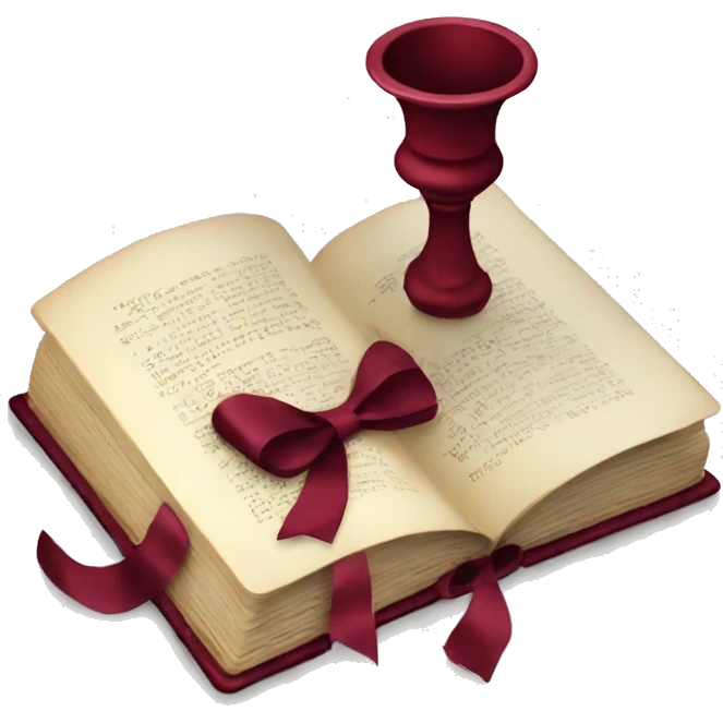 open book and candlestick with burgundy bow emoji