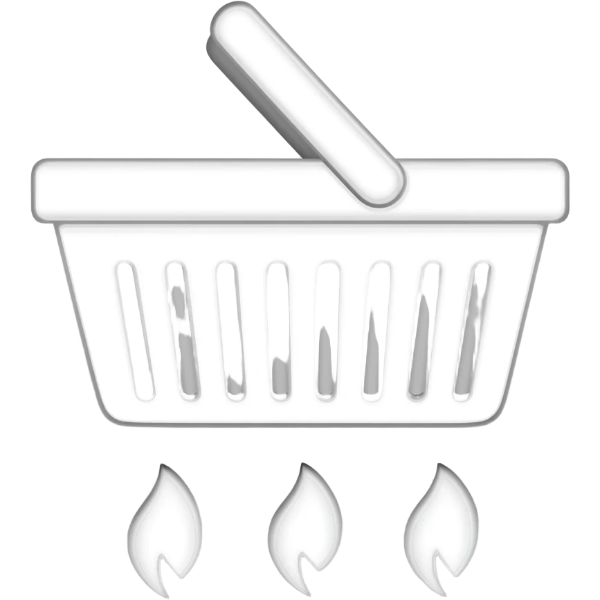 Icono de un estufa industrial con canastilla que tenga un mango arriba y llama estilizada debajo, que sea icono en blanco, estilo outline, emoji