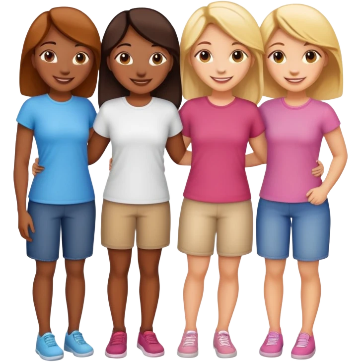 Four female best friends standing together, smiling emoji