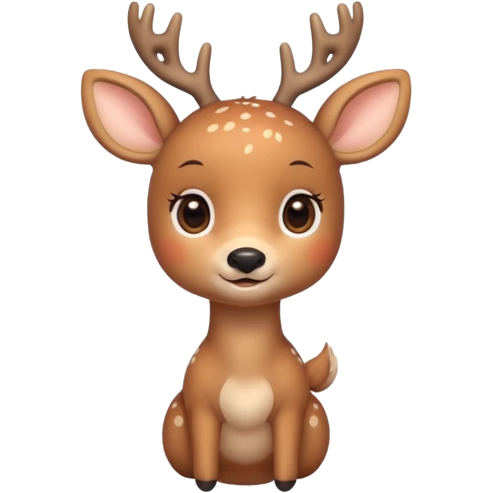 A cute deer emoji, small and simple, with big round eyes, a gentle smile, short antlers, soft beige fur with slightly lighter spots on its back, rounded cartoon-like proportions, minimal shading, vector-style, emoji