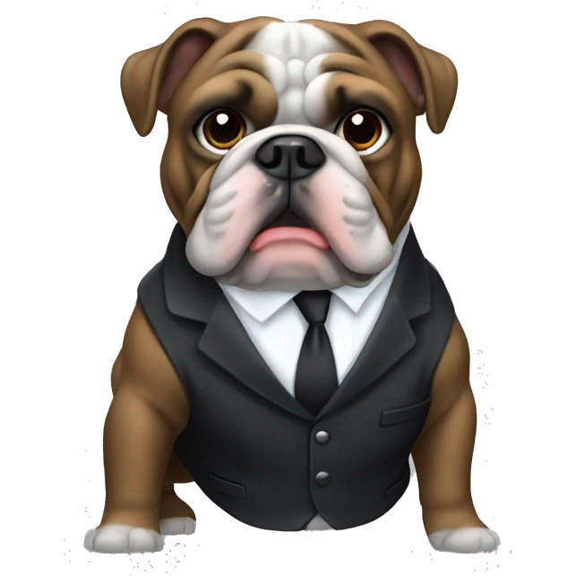 Black English bulldog wearing suit emoji