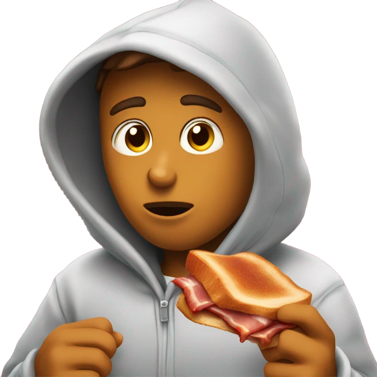Dow wearing hoodie eating bacon emoji