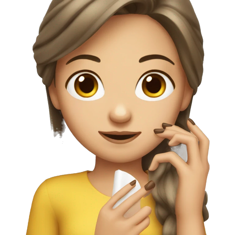 a white, brown-haired girl filing her nails emoji