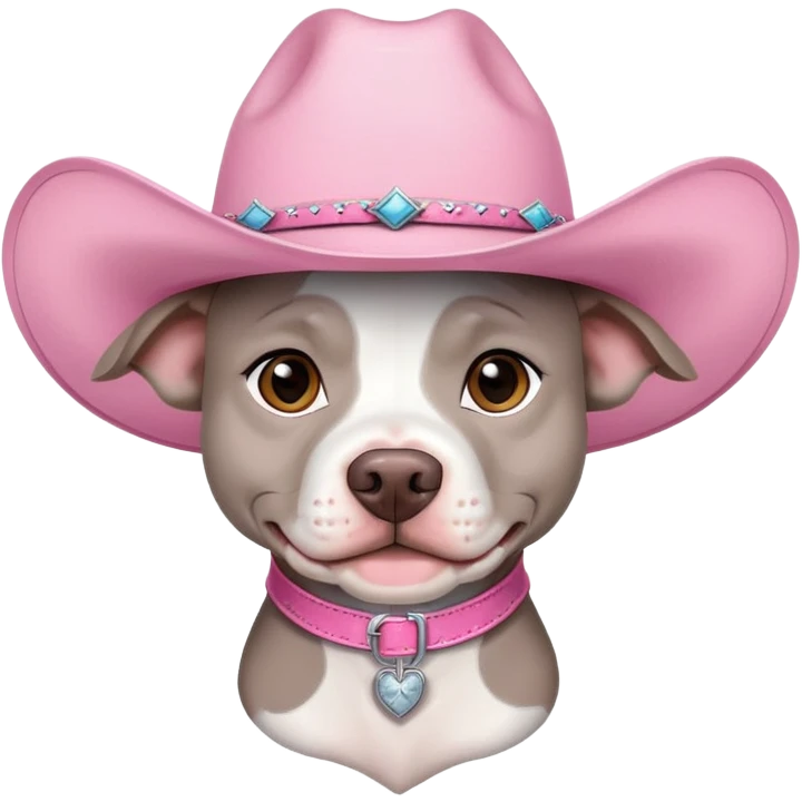 Gray and white pitbull with pink cow girl hat  emoji