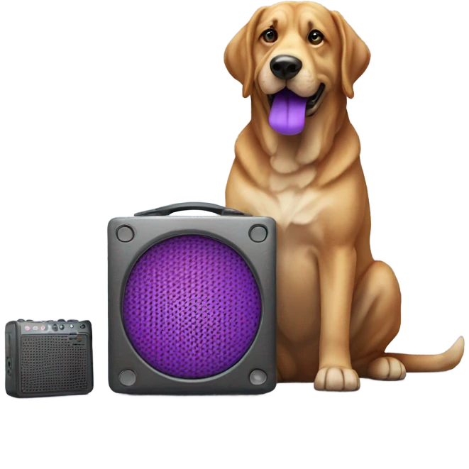 Big dog eating small purple speaker emoji