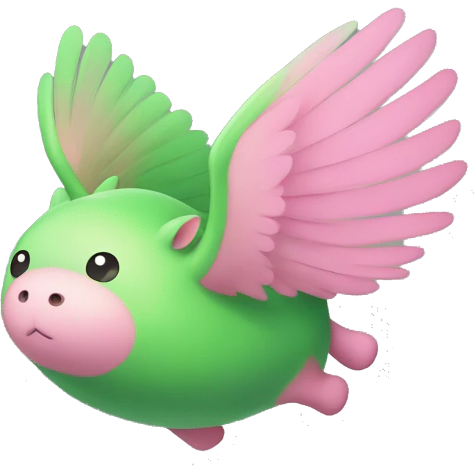 A fat cute green and pink flying animal  emoji