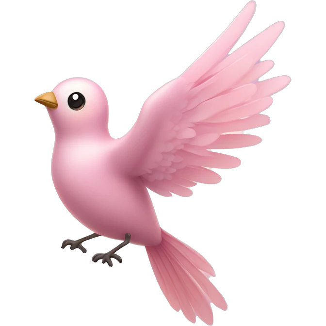 Bird "A pastel pink bird with glowing, delicate feathers, a shimmering beak, and a magical trail of sparkles as it flutters its wings." emoji