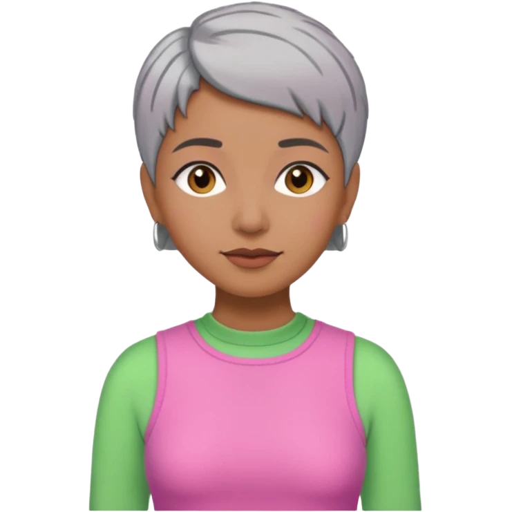 Brown woman with short gray hair wearing pink and green outfit  emoji