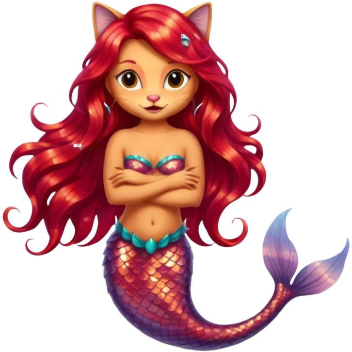 cat mermaid red hi emoji