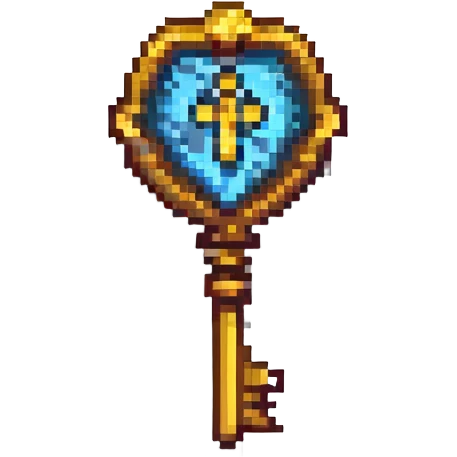 golden treasure key in pixel art style emoji