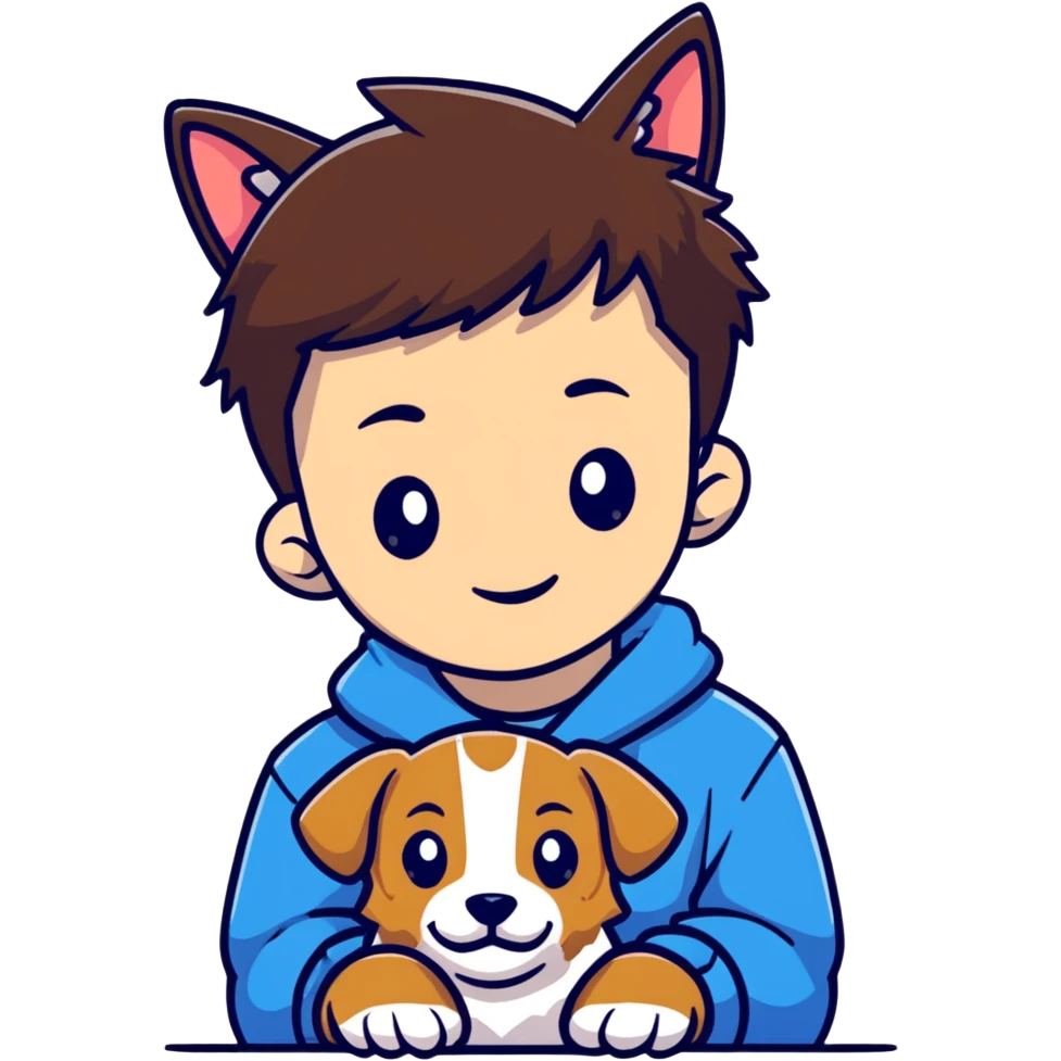 realistic boy with puppy ears brown hair pale skin emoji